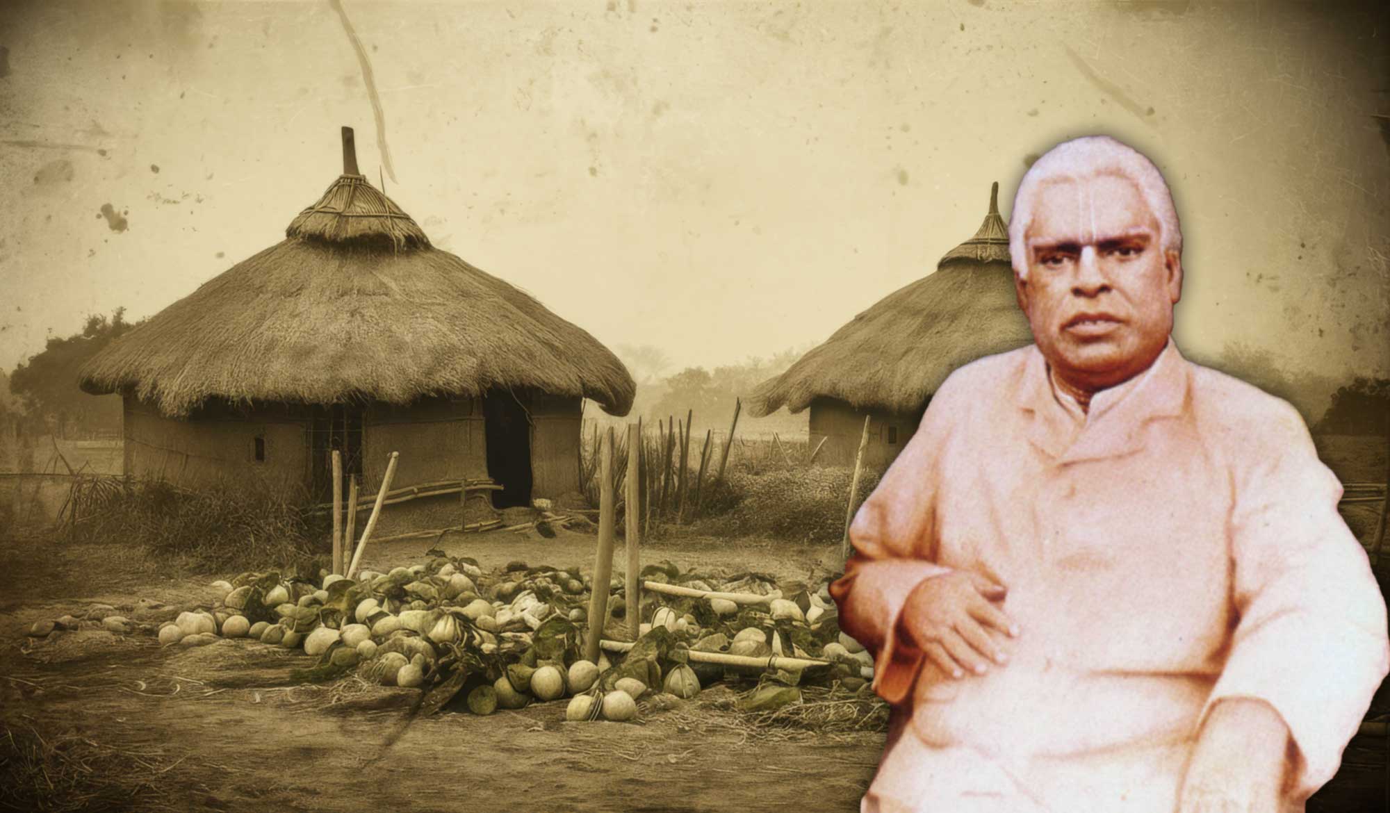 Śrīla Bhaktivinoda Ṭhākura at the Bhajana Kuṭīra of Śrīla Jagannātha Dāsa Bābāji